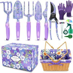 43Pcs Garden Tools Set with Basket, Floral Gardening Hand Tools, Gardening Gifts